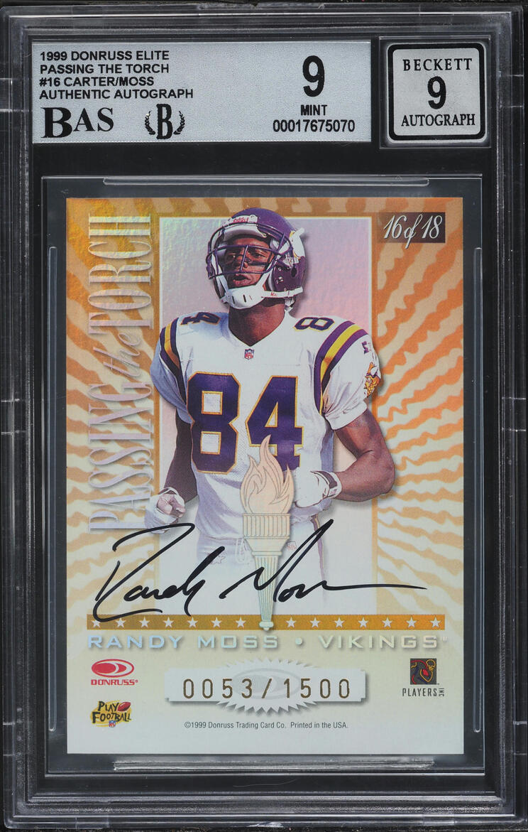 1999 Donruss Elite Passing The Torch Cris Carter Randy Moss AUTO /1500 #16 BAS BGS 9 MINT - Photo 1