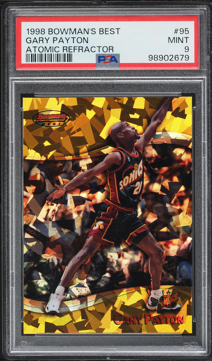 1998 Bowman's Best Atomic Refractor Gary Payton /100 #95 PSA 9 MINT - Photo 1