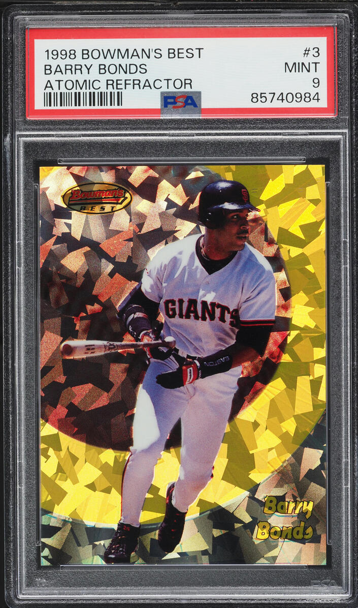 1998 Bowman's Best Atomic Refractor Barry Bonds /100 #3 PSA 9 MINT - Photo 1