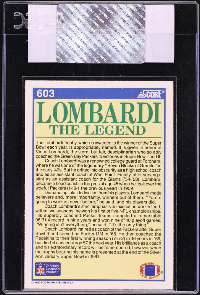 1990 Score Football Vince Lombardi #603 CGC AUTH