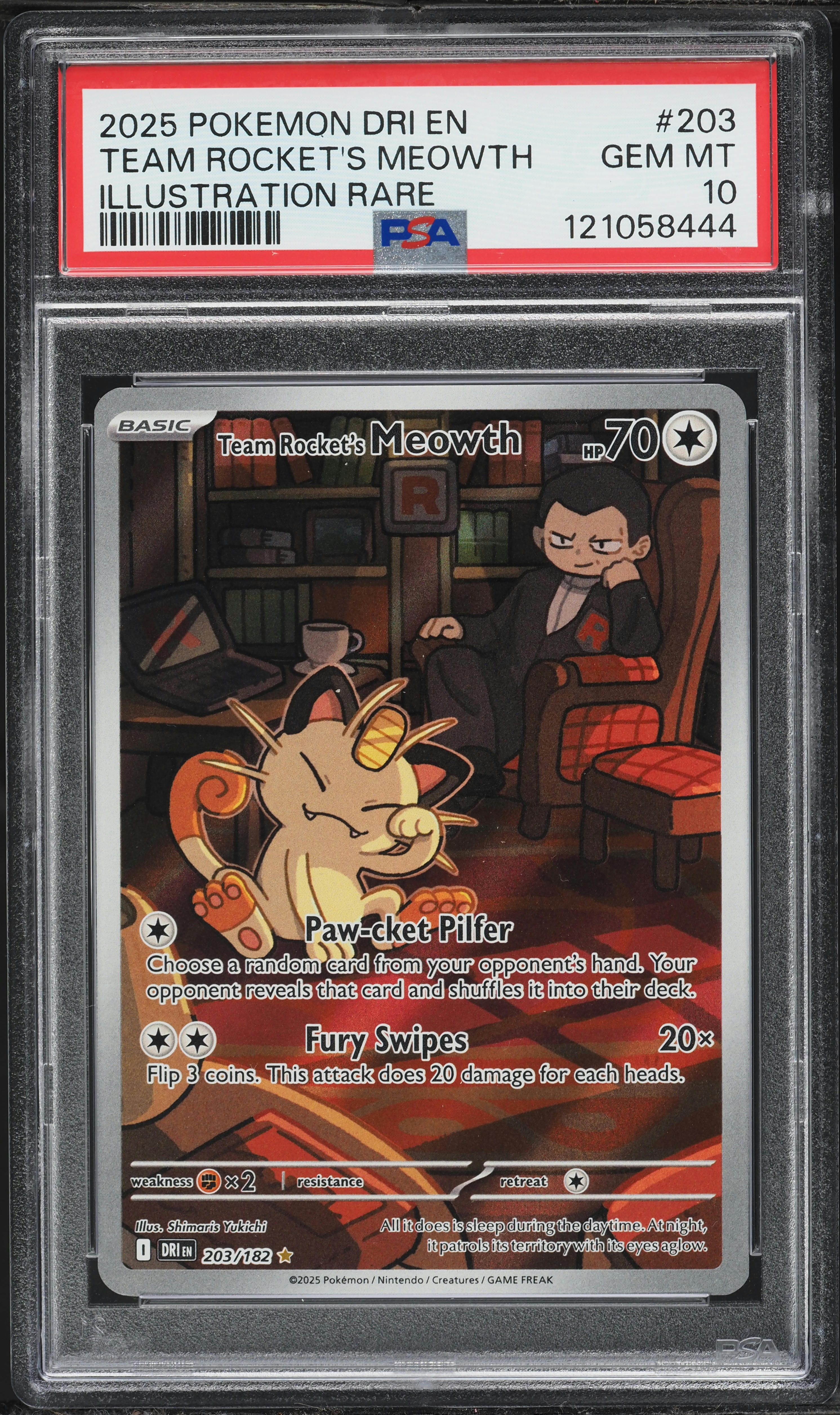 2025 Pokemon Scarlet & Violet Destined Rivals IR Team Rocket's Meowth #203 PSA 10 GEM MINT
