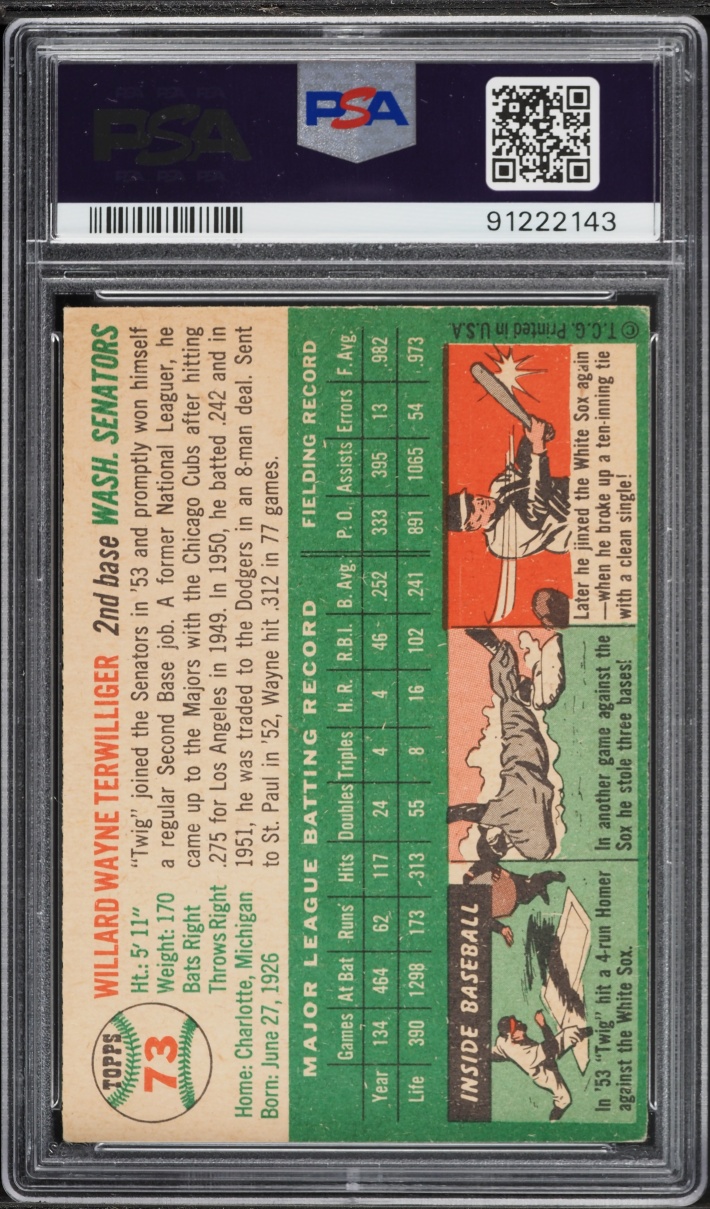 1954 Topps Wayne Terwilliger #73 PSA 2.5 GD+