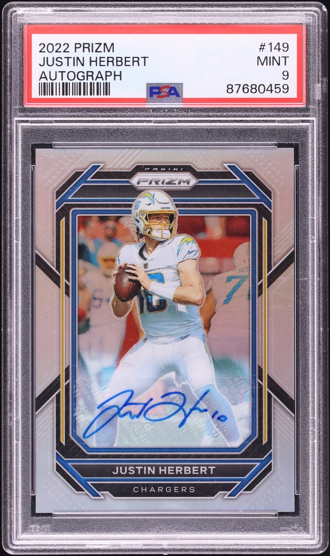 2022 Panini Prizm Silver Justin Herbert AUTO #149 PSA 9 MINT