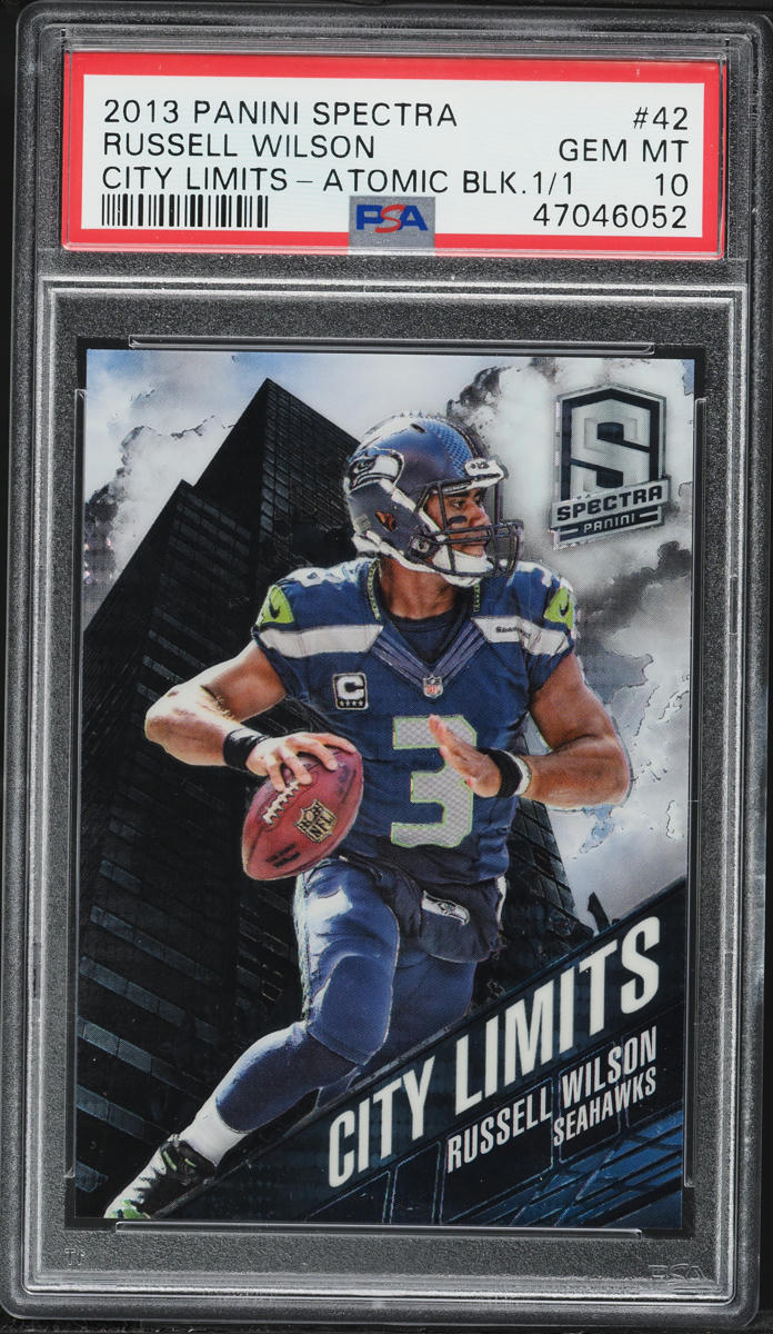 2013 Panini Spectra City Limits Atomic Black Russell Wilson 1/1 #42 PSA 10 GEM MINT - Photo 1