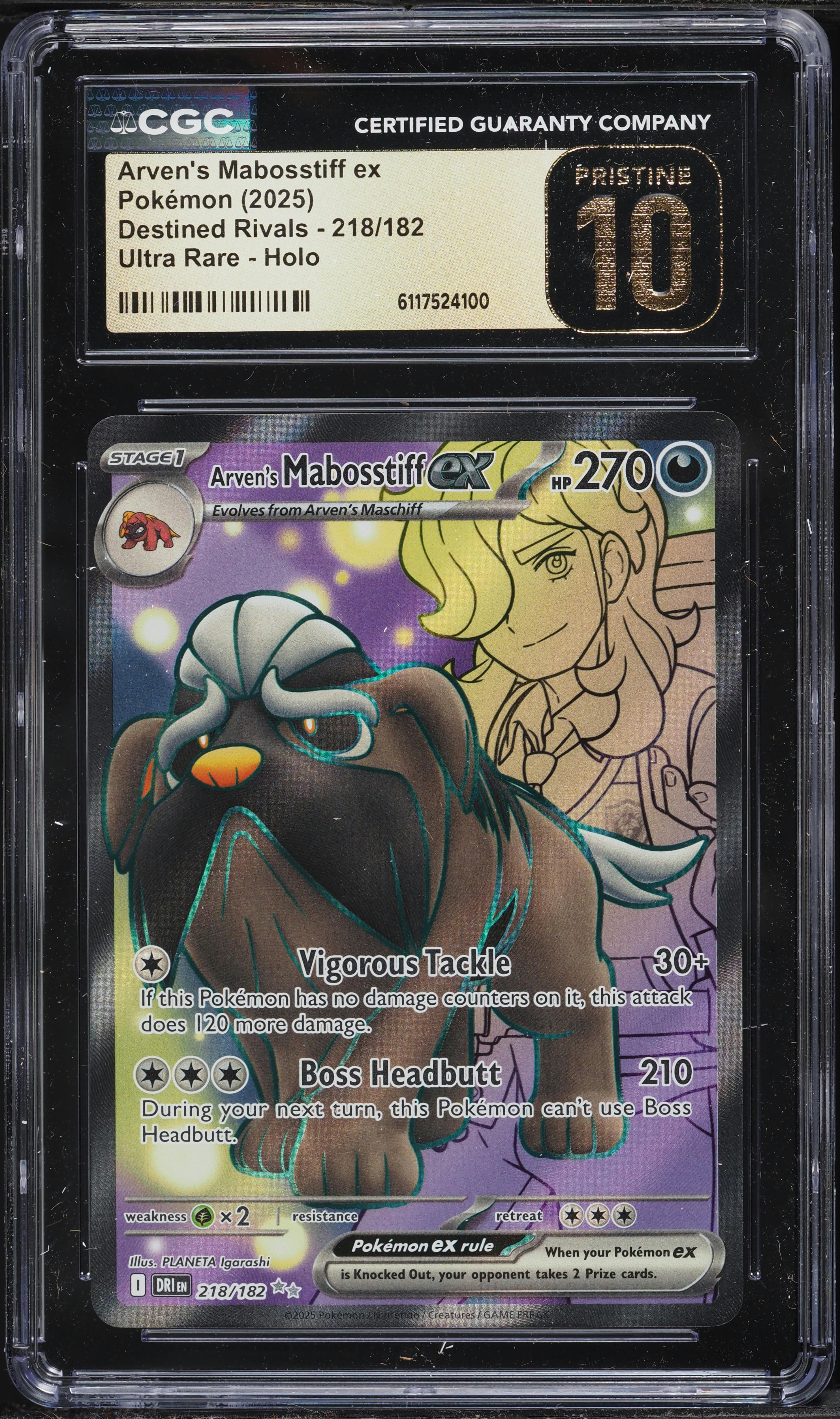 2025 Pokemon SV Destined Rivals Full Art Arven's Mabosstiff EX #218 CGC 10 PRISTINE