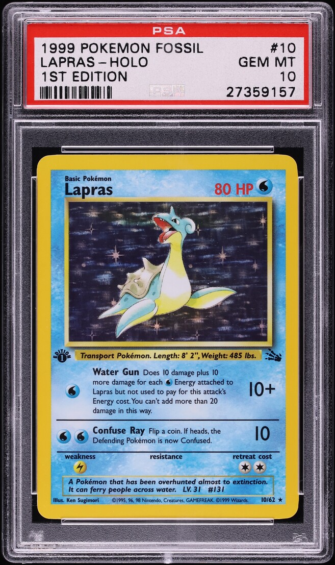 1999 Pokemon Fossil 1st Edition Holo Lapras #10 PSA 10 GEM MINT