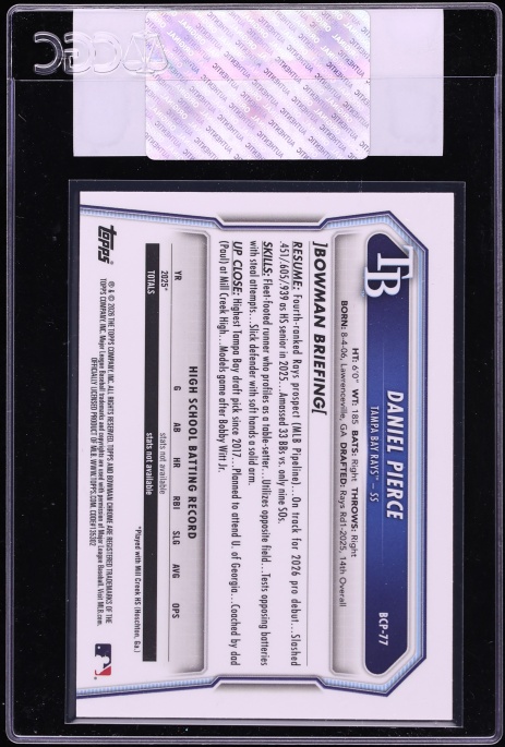 2026 Bowman Chrome Reptilian Refractor Daniel Pierce PROSPECT #BCP-77 CGC AUTH