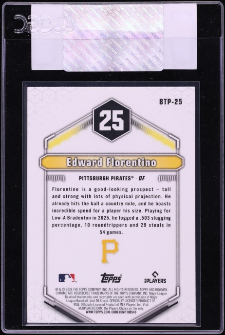 2026 Bowman Scouts Top 100 Edward Florentino PROSPECT #BTP-25 CGC AUTH