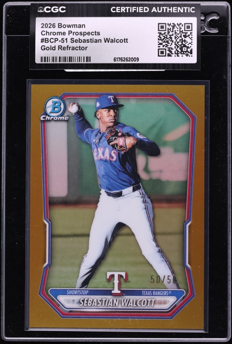 2026 Bowman Chrome Gold Refractor Sebastian Walcott PROSPECT 50/50 #BCP-51 CGC AUTH
