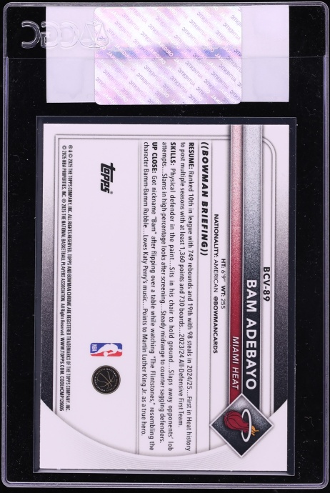2025 Bowman Chrome Purple Refractor Bam Adebayo /250 #BCV-89 CGC AUTH