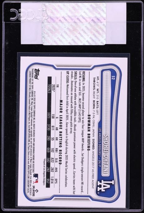 2026 Bowman Purple Shohei Ohtani /250 #52 CGC AUTH
