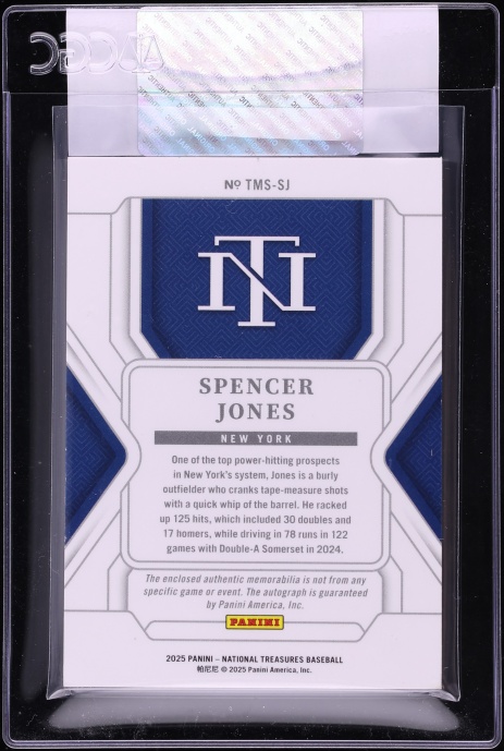 2025 National Treasures Material Signatures Spencer Jones PATCH AUTO /99 #TMS-SJ CGC AUTH