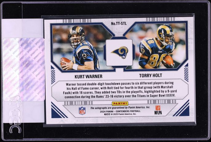 2025 National Treasures Touchdown Tandems Kurt Warner Torry Holt AUTO /100 #TT-STL CGC AUTH