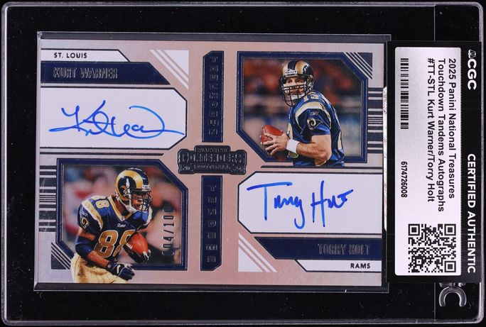 2025 National Treasures Touchdown Tandems Kurt Warner Torry Holt AUTO /100 #TT-STL CGC AUTH