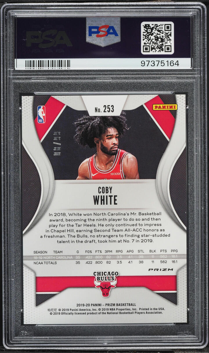 2019 Panini Prizm Blue Ice Coby White ROOKIE /99 #253 PSA 10 GEM MINT - Photo 2