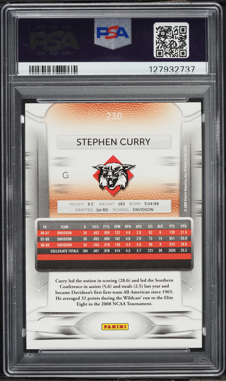 2009 Panini Prestige Stephen Curry ROOKIE #230 PSA 9 MINT - Photo 2