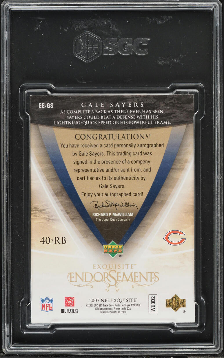 2007 Exquisite Collection Endorsements Gold Spectrum Gale Sayers AUTO 1/1 SGC 8 NM-MT - Photo 2
