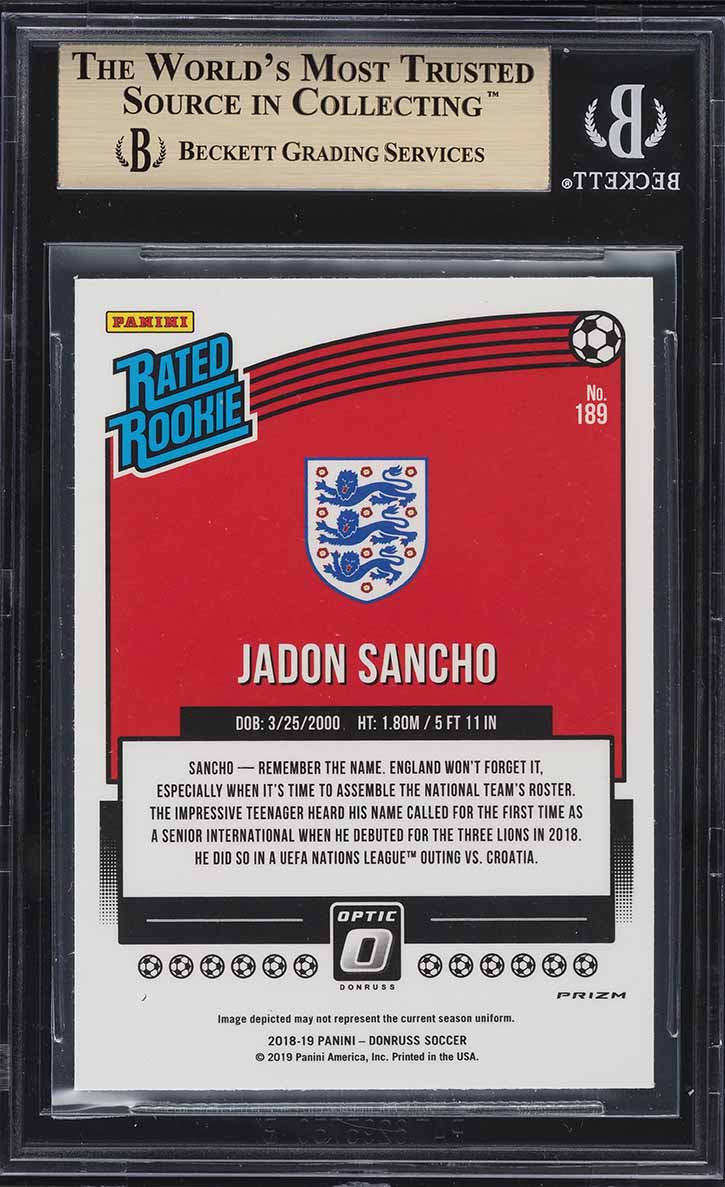 2018 Donruss Optic Holo Jadon Sancho ROOKIE #189 BGS 9.5 GEM MINT