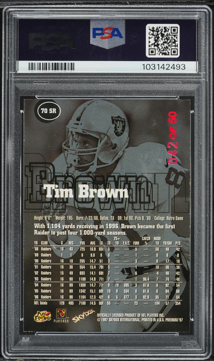 1997 Skybox Premium Rubies Tim Brown /50 #70SR PSA 8 NM-MT