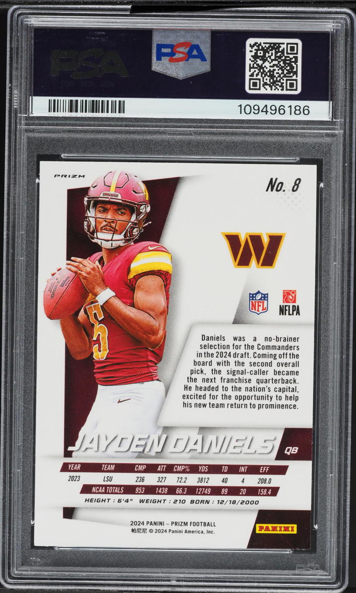 2024 Panini Prizm Flashback No Huddle Jayden Daniels ROOKIE #8 PSA 9 MINT