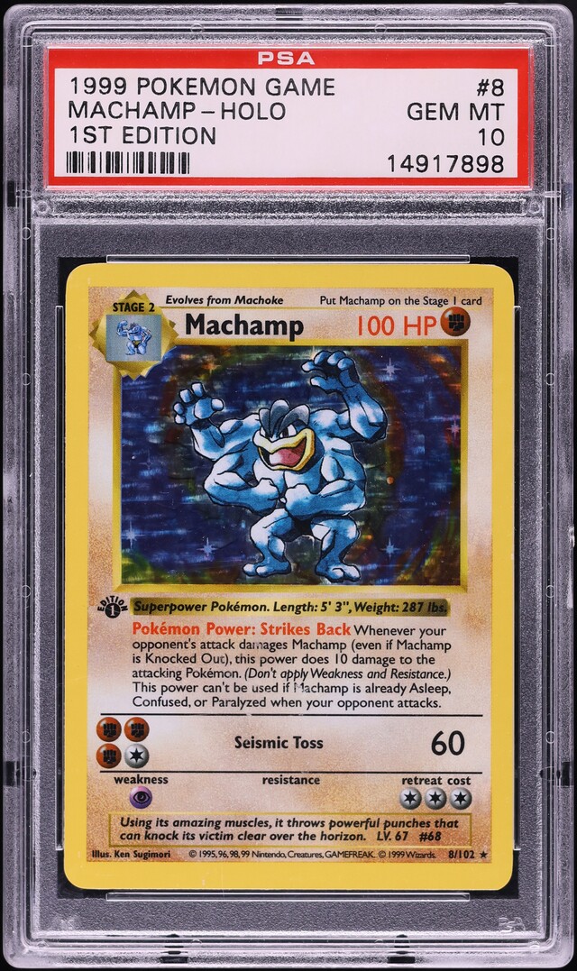 1999 Pokemon Base Set Shadowless 1st Edition Holo Machamp #8 PSA 10 GEM MINT