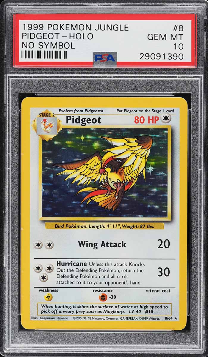1999 Pokemon Jungle No Symbol Holo Pidgeot #8 PSA 10 GEM MINT