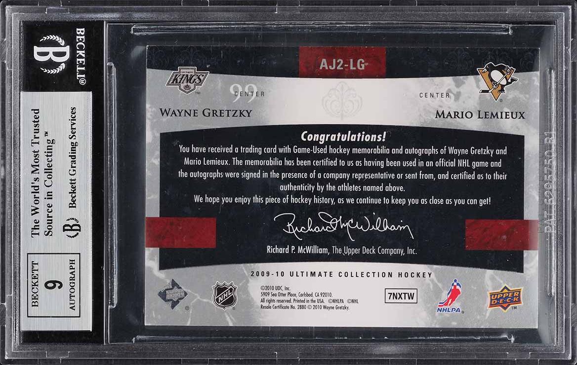 2009 Ultimate Collection Wayne Gretzky Mario Lemieux PATCH AUTO /10 BGS 9 MINT