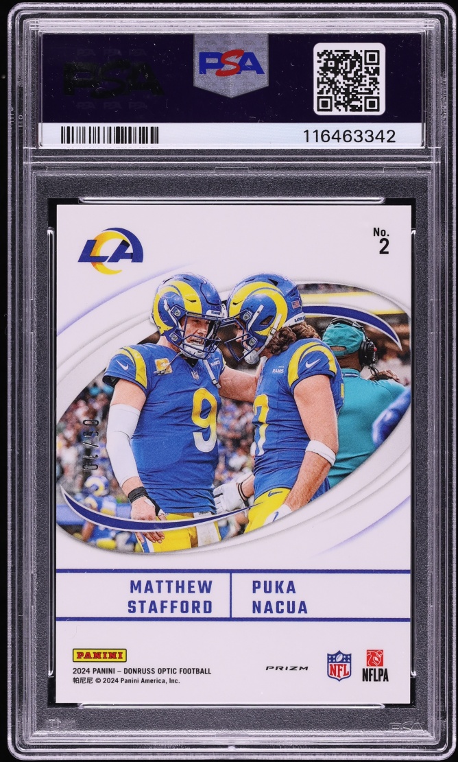 2024 Donruss Optic Best Tuddys Gold Matthew Stafford Puka Nacua #2 PSA 10 GEM MINT - Photo 2