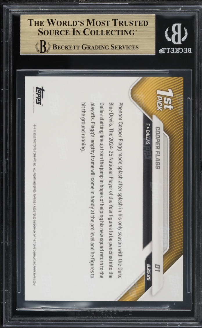 2025 Topps Now Cooper Flagg ROOKIE /123650 #D1 BGS 10 PRISTINE