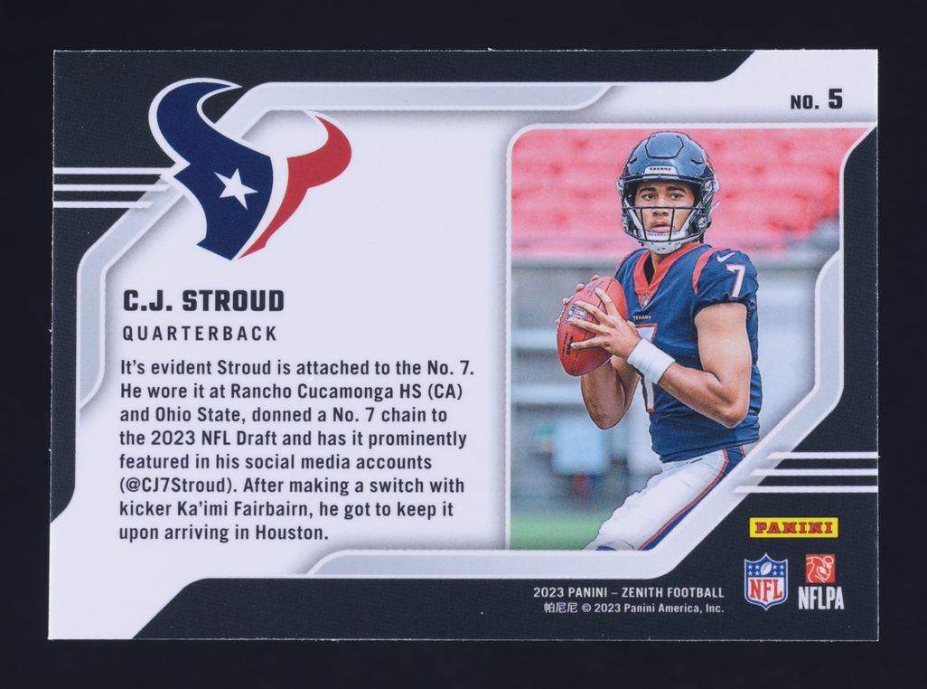 2023 Panini Zenith Behind The Numbers C.J. Stroud ROOKIE #5 MBA AUTH