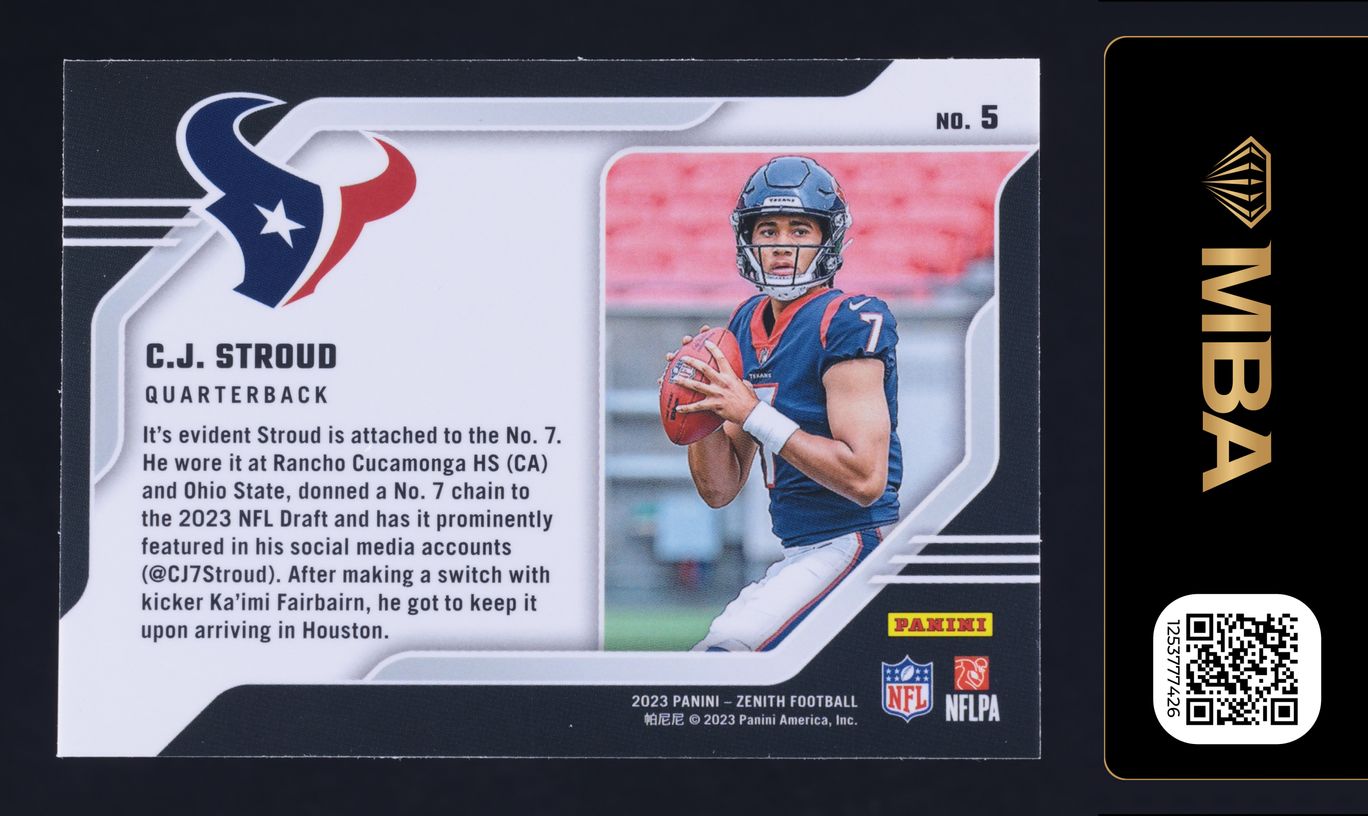 2023 Panini Zenith Behind The Numbers C.J. Stroud ROOKIE #5 MBA AUTH