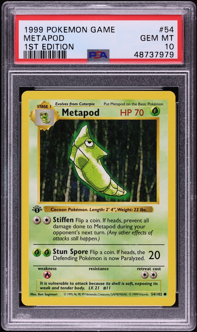 1999 Pokemon Base Set Shadowless 1st Edition Metapod #54 PSA 10 GEM MINT