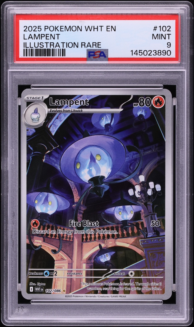 2025 Pokemon Scarlet & Violet White Flare IR Lampent #102 PSA 9 MINT