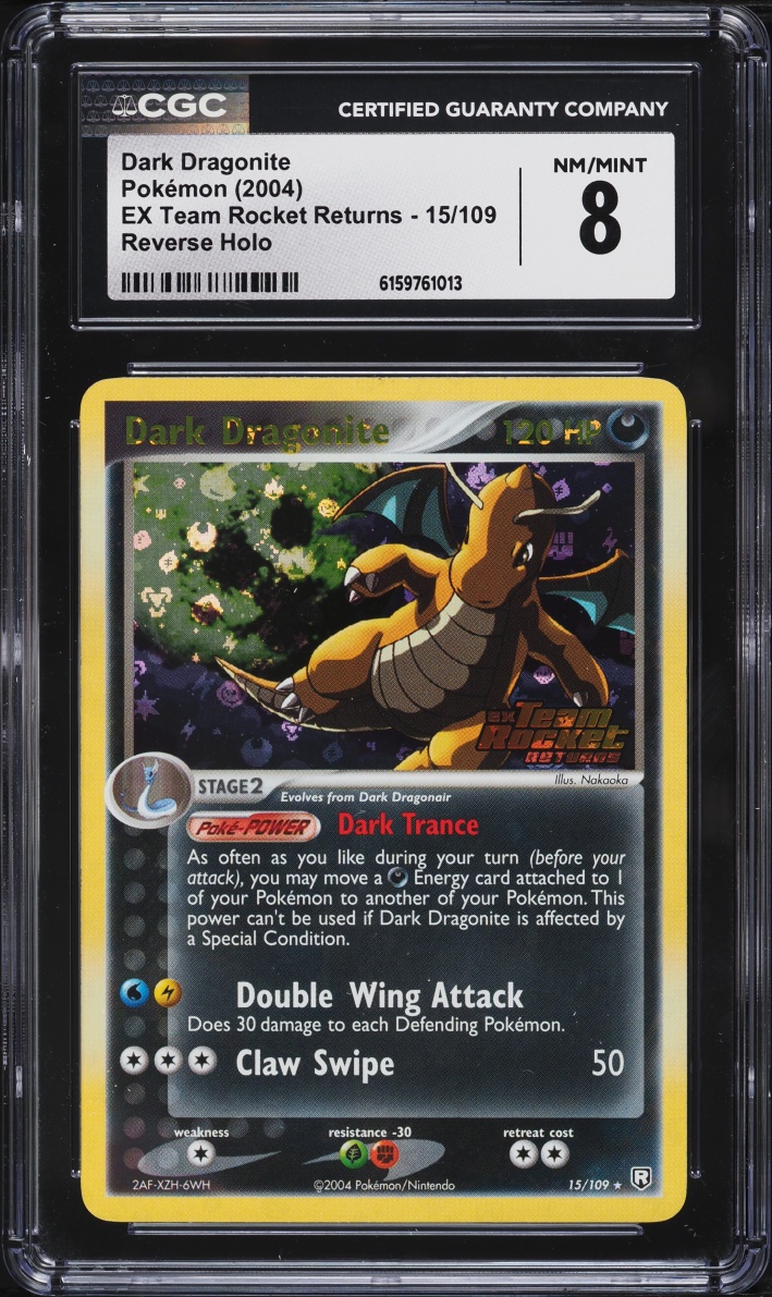 2004 Pokemon EX Team Rocket Returns Reverse Holo Dark Dragonite #15 CGC 8 NM-MT