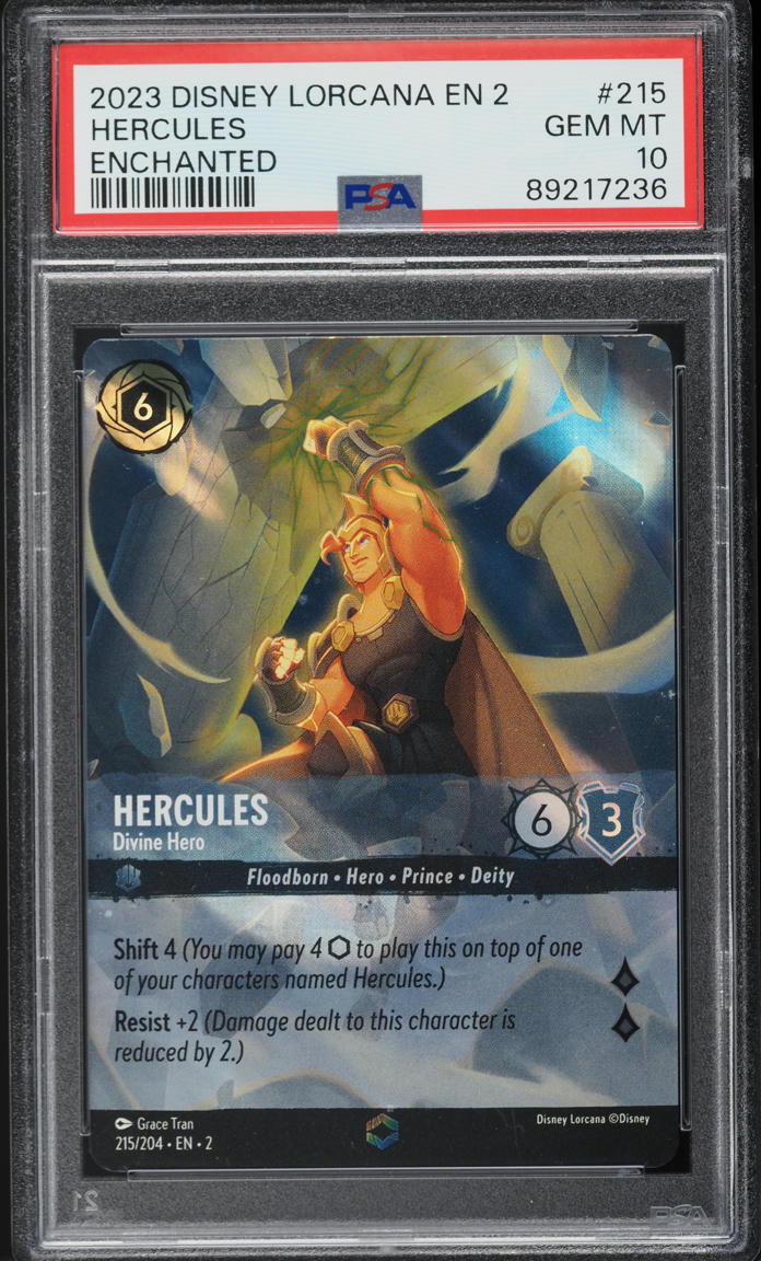 2023 Disney Lorcana Rise Of The Floodborn Enchanted Hercules Divine Hero #215 PSA 10 GEM MINT