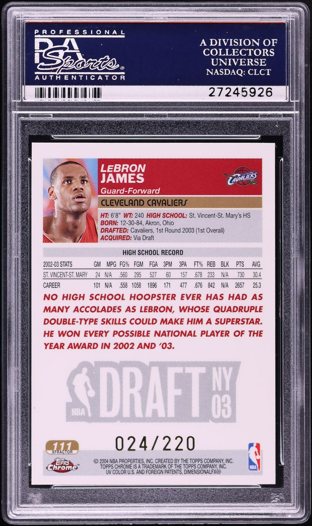2003 Topps Chrome Xfractor LeBron James ROOKIE /220 #111 PSA 9 MINT