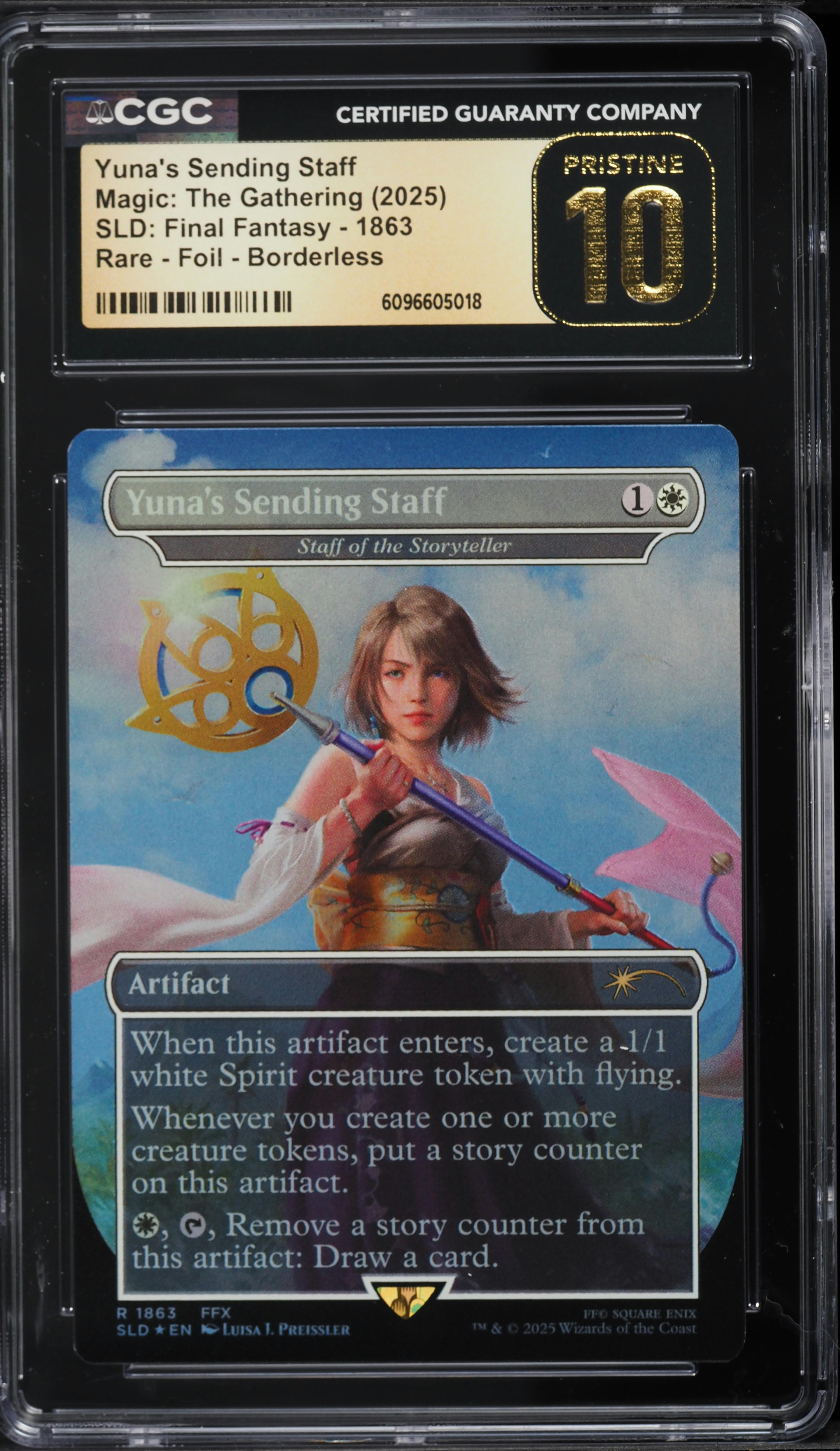 2025 Magic The Gathering MTG SLD: Final Fantasy Foil Borderless Yuna's Sending Staff CGC 10