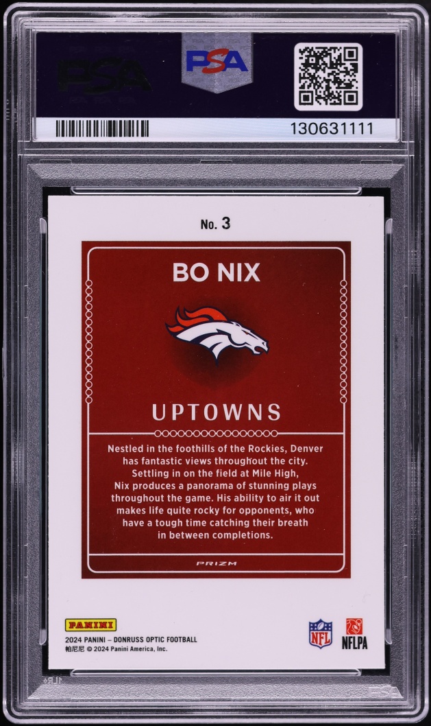 2024 Donruss Optic Uptowns Prizm Bo Nix ROOKIE #3 PSA 9 MINT