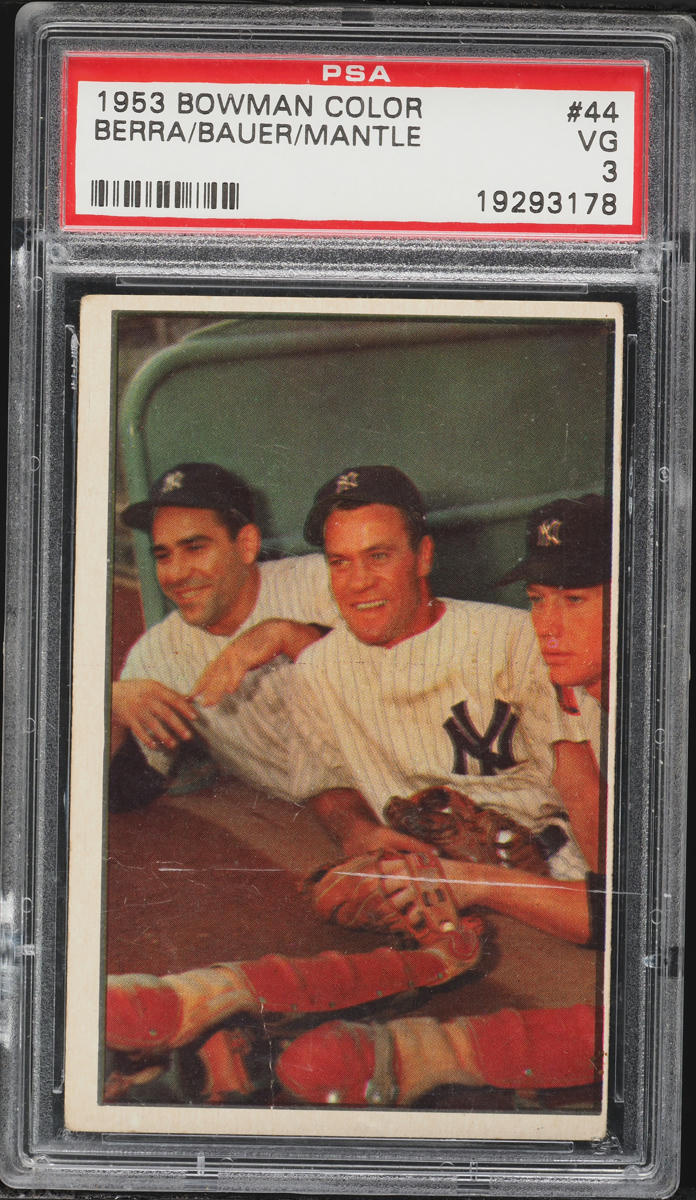1953 Bowman Color Yogi Berra Mickey Mantle Hank Bauer #44 PSA 3 VG