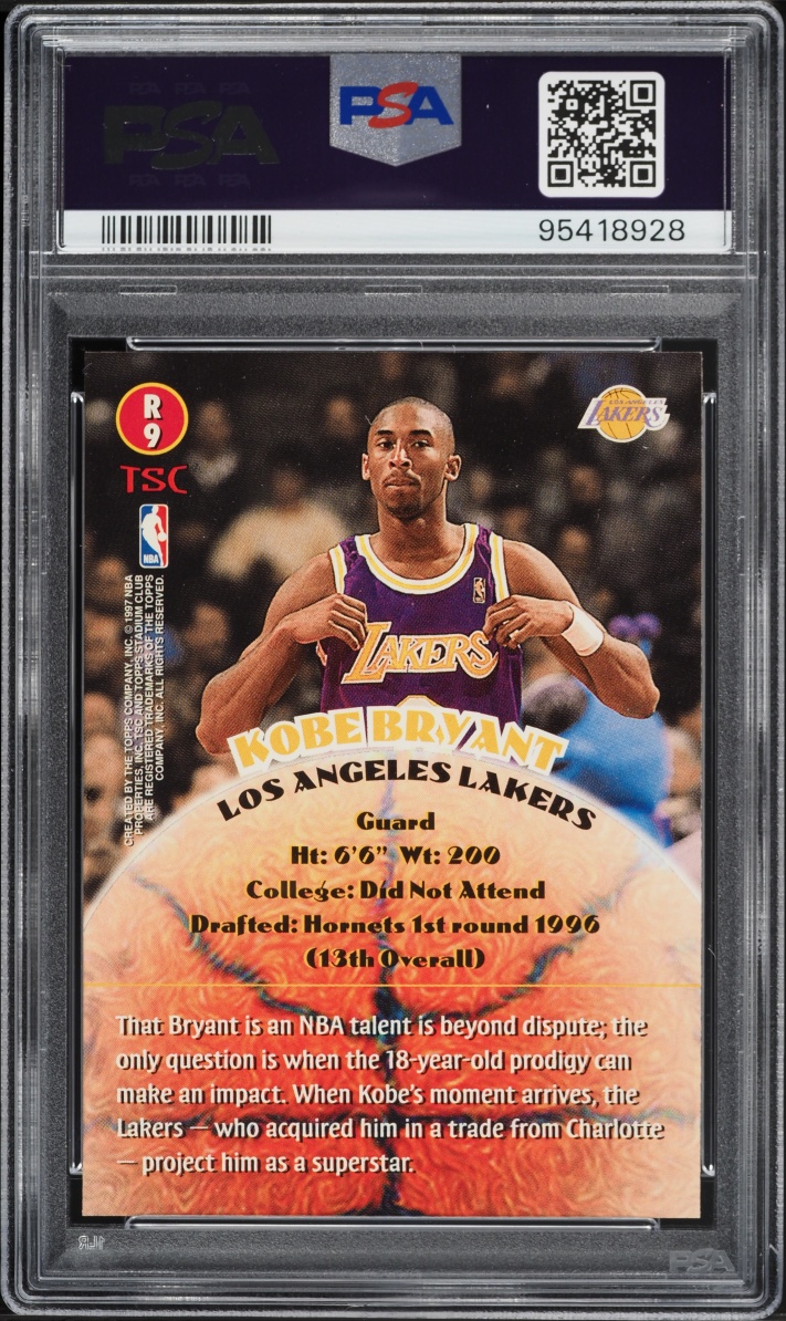 1996 Stadium Club 2 Kobe Bryant ROOKIE #R9 PSA 9 MINT