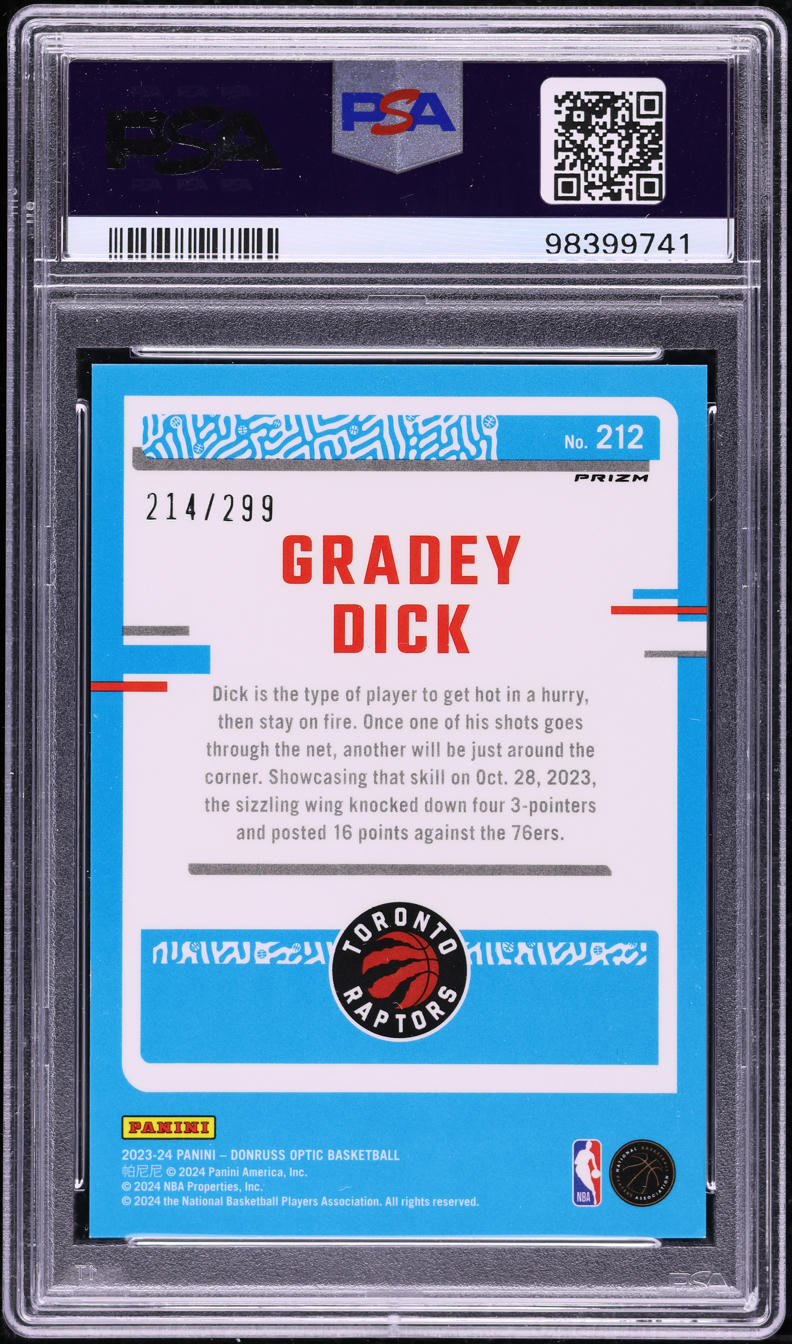 2023 Donruss Optic Red Velocity Gradey Dick ROOKIE #212 PSA 10 GEM MINT