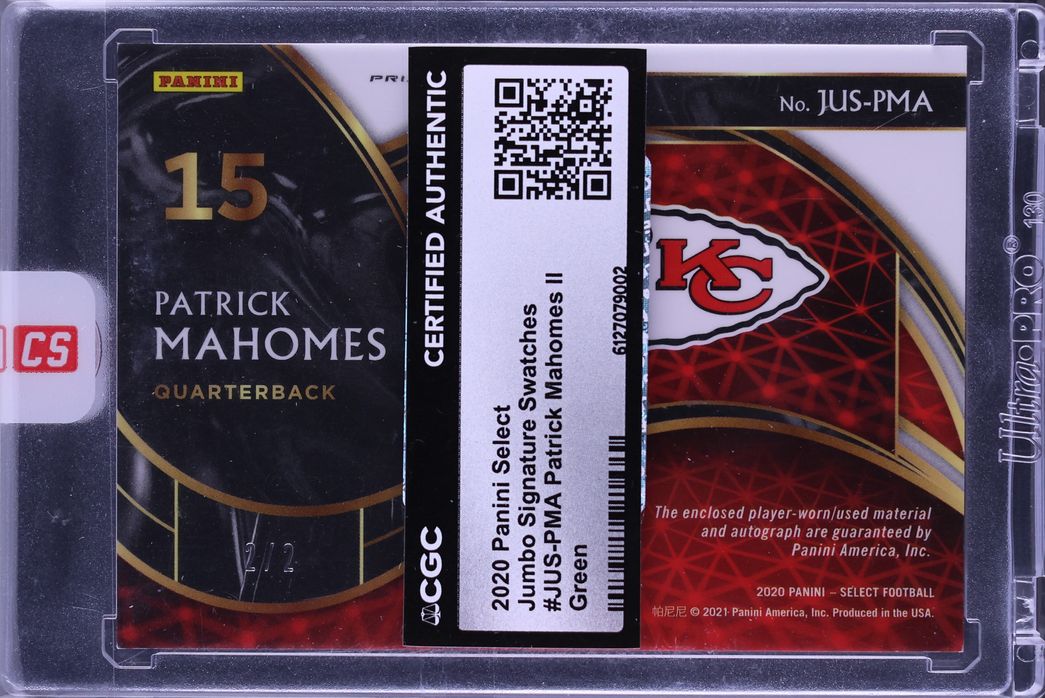 2020 Select Jumbo Signature Swatches Green Patrick Mahomes II PATCH AUTO 2/2 #JUS-PMA CGC AUTH - Photo 2