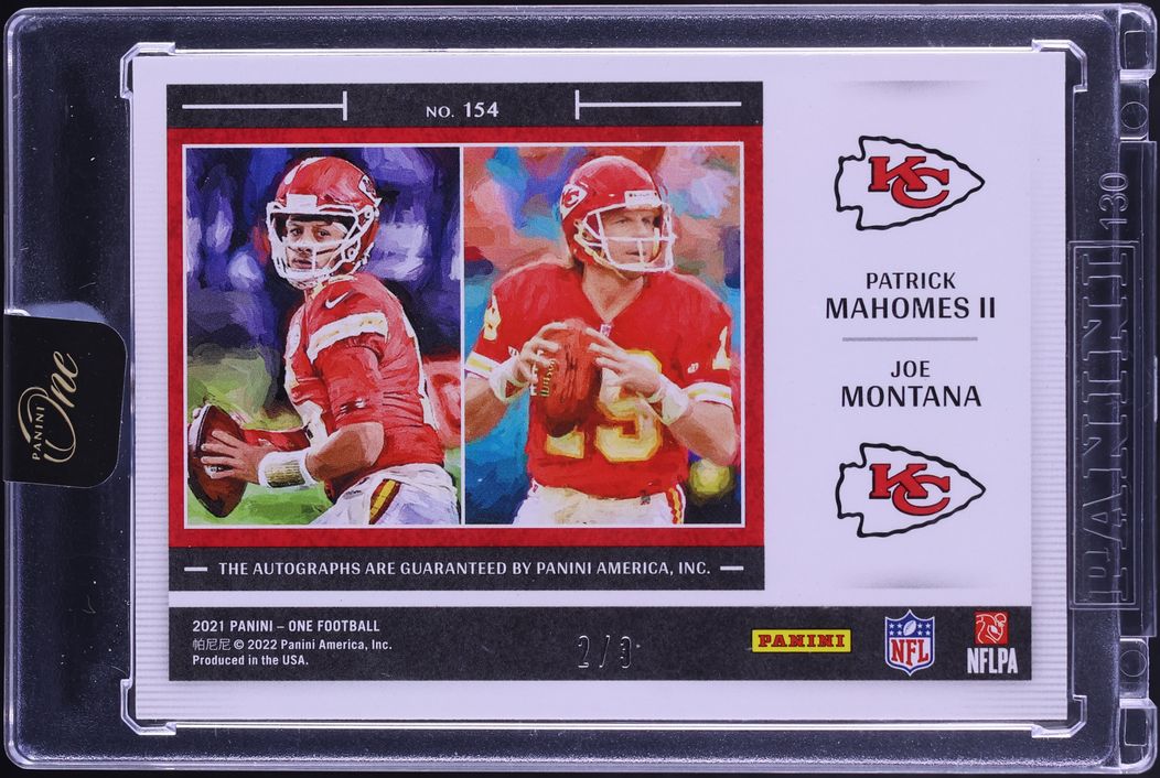 2024 Panini One '21 Plus One Signatures Gold Patrick Mahomes Joe Montana AUTO /3 #154 - Photo 2