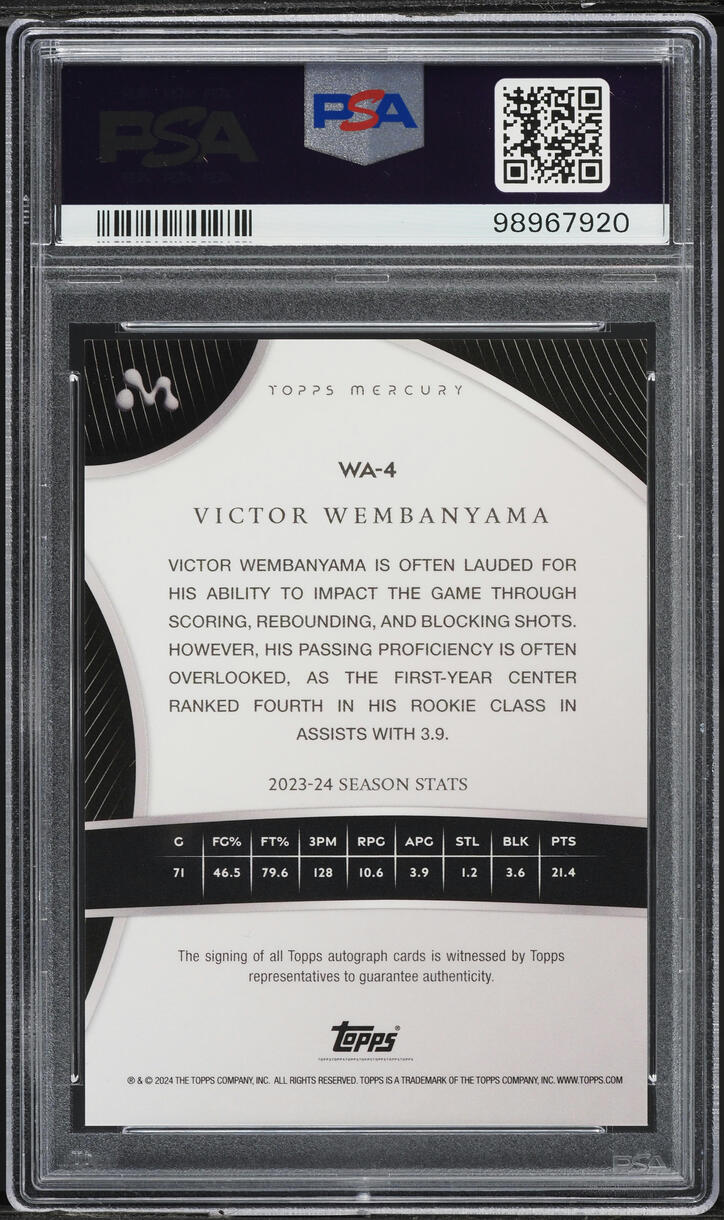 2023 Topps Mercury Gold Refractor Victor Wembanyama ROOKIE AUTO /50 PSA 10 GEM