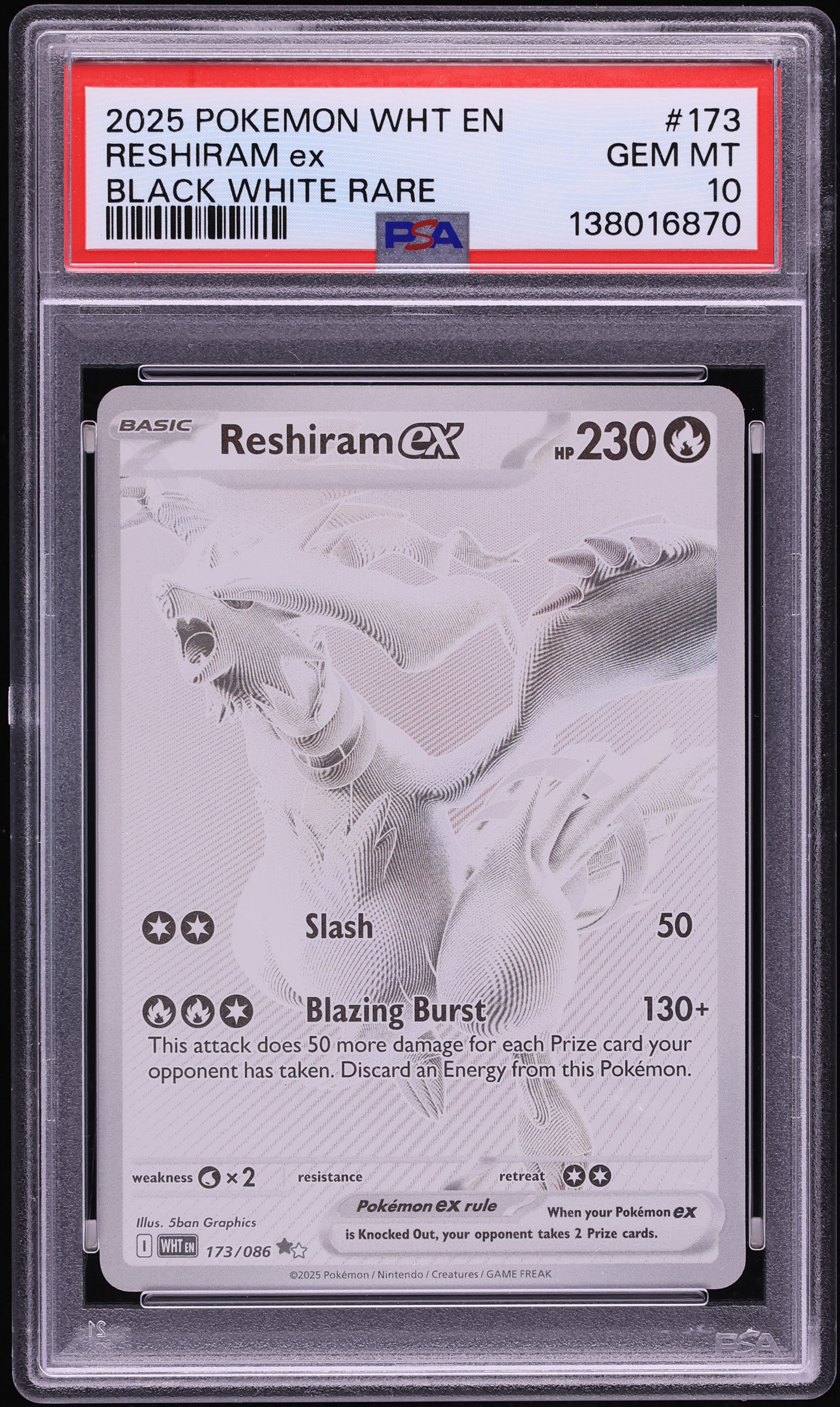 2025 Pokemon Scarlet & Violet White Flare BWR Reshiram ex #173 PSA 10 GEM MINT