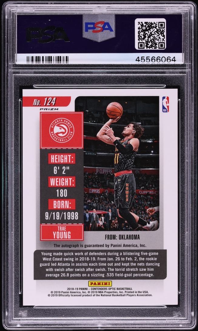 2018 Panini Contenders Optic Facing Right Trae Young ROOKIE AUTO #124 PSA 9 MINT