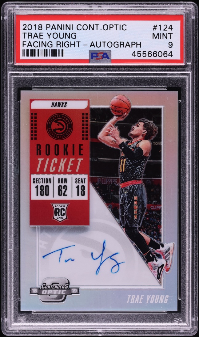 2018 Panini Contenders Optic Facing Right Trae Young ROOKIE AUTO #124 PSA 9 MINT