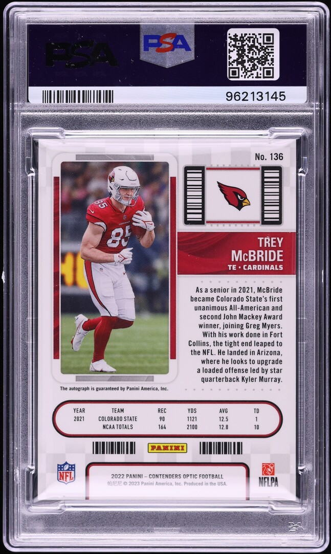 2022 Panini Contenders Optic Trey McBride ROOKIE AUTO #136 PSA 9 MINT