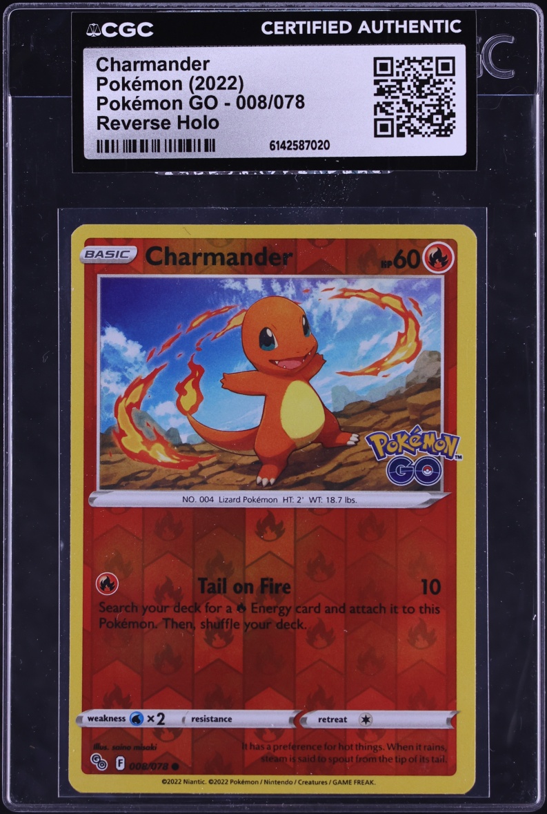 2022 Pokemon Sword & Shield Pokemon GO Reverse Holo Charmander #8 CGC AUTH
