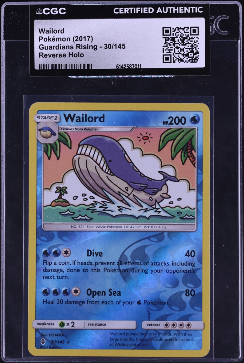 2017 Pokemon Sun & Moon Guardians Rising Reverse Holo Wailord #30 CGC AUTH